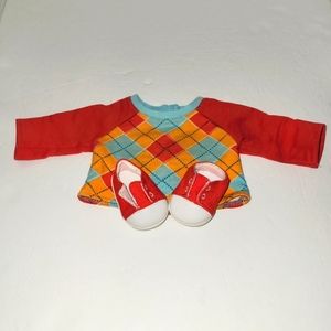 American Girl Doll Bitty Baby Argyle Red/Org Top W Red No Lace Slip On Sneakers